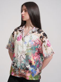 TOKYO TALKIES - Multicolor Mickey Mouse Print Crop Shirt