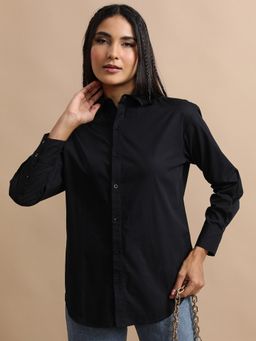 TOKYO TALKIES - Black Oversized Cotton Casual Shirt