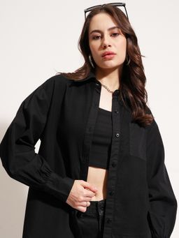 TOKYO TALKIES - Black Button Down Casual Shirt