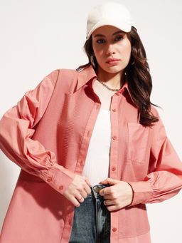 TOKYO TALKIES - Pink Solid Button Up Casual Shirt