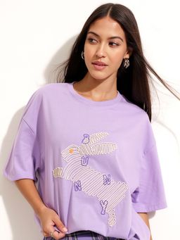 TOKYO TALKIES - Lilac Embroidered Drop Shoulder Tshirt