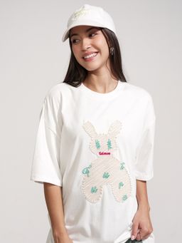 TOKYO TALKIES - White Graphic Print Drop Shoulder Tshirt