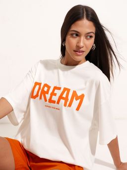 TOKYO TALKIES - White Graphic Print Drop Shoulder Tshirt