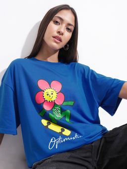 TOKYO TALKIES - Blue Graphic Print Drop Shoulder Shirt