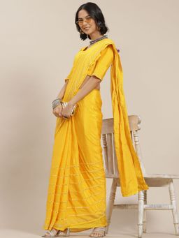 Odette - Mustard Elegant Mirror Work Saree with Unstitched Blouse