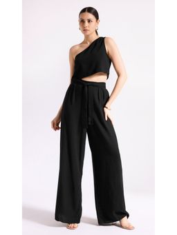 Virgio - Black One Shoulder Crop Top with Pant (Set of 2)