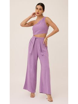 Virgio - Lavender Mauve One Shoulder Crop Top with Trouser (Set of 2)