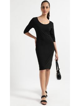 Virgio - Black Classic Black Bodycon Knee Length Dress