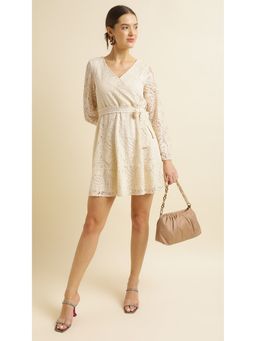 Virgio - Beige Mini Beige A-Line Dress with Belt (Set of 2)