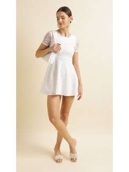 Virgio - White Lacy White A-Line Mini Dress