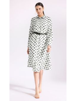 Virgio - White Polka Shirt Midi Dress with Belt (Set of 2)