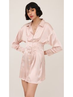 Virgio - Pink Satin Corset Style Shirt Mini Dress