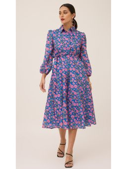 Virgio - Multi Color Whimsical Blooms Floral Shirt Style Midi Dress with Belt (Set of 2)
