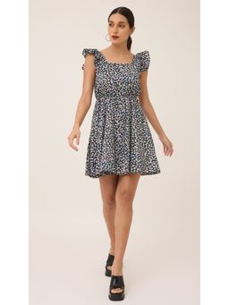 Virgio - Navy Blue Floral Fit and Flare Mini Dress