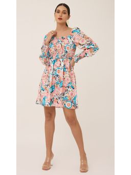 Virgio - Multi Color Smocked Top Fit and Flare Knee Length Dress