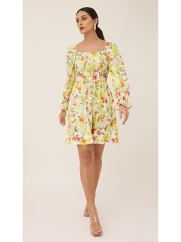 Virgio - Yellow Smocked Top Fit and Flare Mini Dress