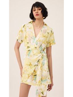 Virgio - Yellow Floral Wrap Mini Dress