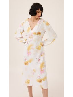 Virgio - White Cotton Blend Floral Midi Dress