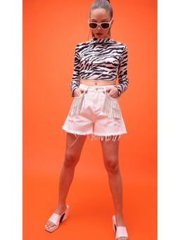 Virgio - White Frayed Hem Denim Shorts