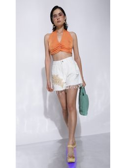 Virgio - White Embellished Denim Shorts