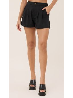 Virgio - Black Rayon Blend Pleated Short