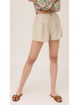 Virgio - Cream Rayon Blend Pleated Short