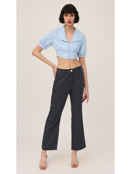 Virgio - Blue Stylish Blue Collared Crop Top