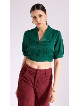 Virgio - Green Stylish Green Collared Crop Top