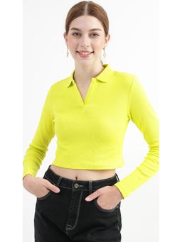 Virgio - Yellow Sleek Polo Collared Lime Green Crop T-Shirt