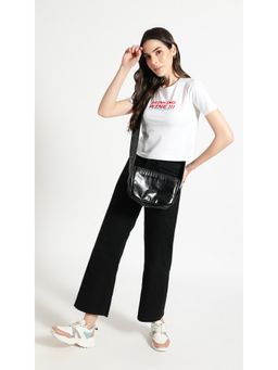 Virgio - Blue White Cropped T-Shirt with Chest Print