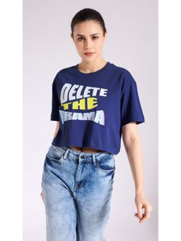 Virgio - Navy Blue Typo Crop T-Shirt