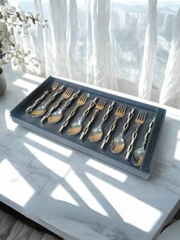 The Home Co - Cutlery Set - Silver Resin Checks Design