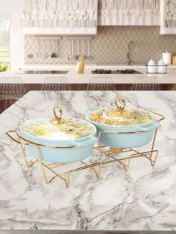 The Home Co - Chafing Dish Twin Oval - Blue (Pack of 2)