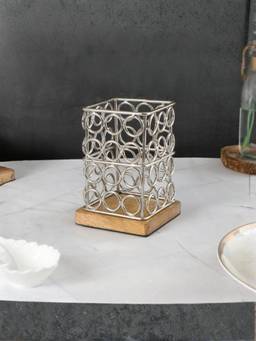 The Home Co - Mango Wood Base With Metal Rings Single Cutlery Holder