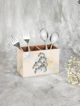 The Home Co - Wooden New Flower Print & Enamelled Partition Caddy