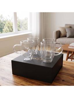 Car-O-Bar - Double Wall Insulated Glass Mugs Set (Pack of 4)
