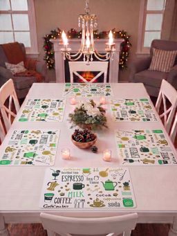 YELONA - White & Green Woven Pvc Dining Table Placemat (Pack of 6)