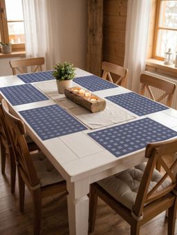 YELONA - Navy Blue Woven Pvc Dining Table Placemat (Pack of 6)