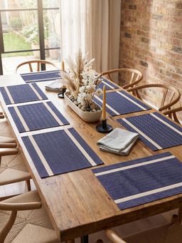 YELONA - Navy Blue Woven Pvc Dining Table Placemat (Pack of 8)