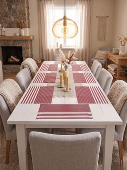 YELONA - Maroon & White Woven Pvc Dining Table Placemat (Pack of 8)