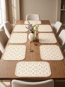 YELONA - Beige Woven Leather Dining Table Placemat (Pack of 8)