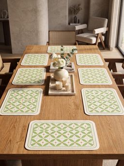 YELONA - Sea Green & White Woven Leather Dining Table Placemat (Pack of 8)