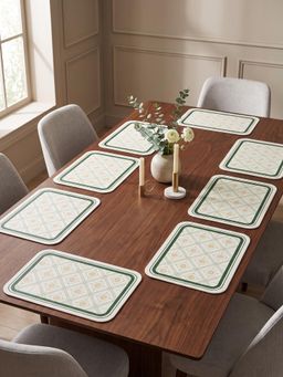 YELONA - White & Sea Green Woven Leather Dining Table Placemat (Pack of 8)