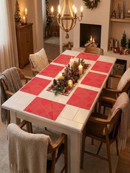 YELONA - Red Woven Pvc Dining Table Placemat (Pack of 8)