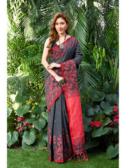 Beatitude - Black Handloom Cotton Silk Saree with Unstitched Blouse