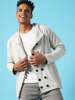 Campus Sutra - Solid Cream Buttoned Winter Jacket