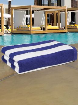 MULBERRY LIVING - Poolside Classic 100% Cotton 600 Gsm Xxl Blue & White Striped Pool Towels