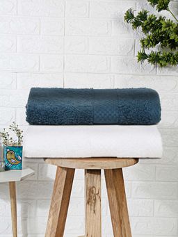 MULBERRY LIVING - Terry Luxe 550 - Gsm Terry Bath Towel Set - White & Ocean Blue (Pack of 2)