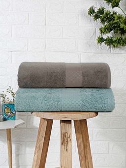 MULBERRY LIVING - Terry Luxe 550 - Gsm Terry Bath Towel - Aqua & Charcoal Grey (Pack of 2)