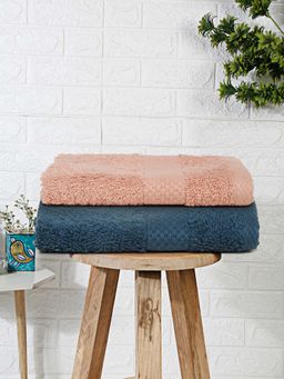 MULBERRY LIVING - Terry Luxe 550 - Gsm Terry Bath Towel - Ocean Blue & Pastel Peach (Pack of 2)